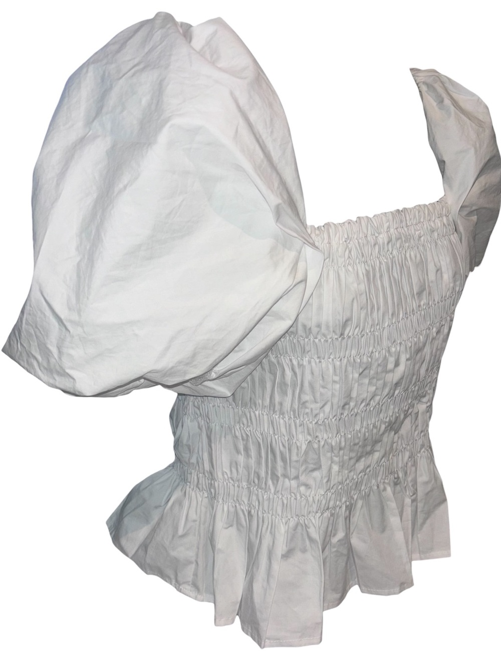 ASTR The Label Savina White Puff-Sleeve Peplum Smocked Top Size M NWOT - Picture 2 of 15